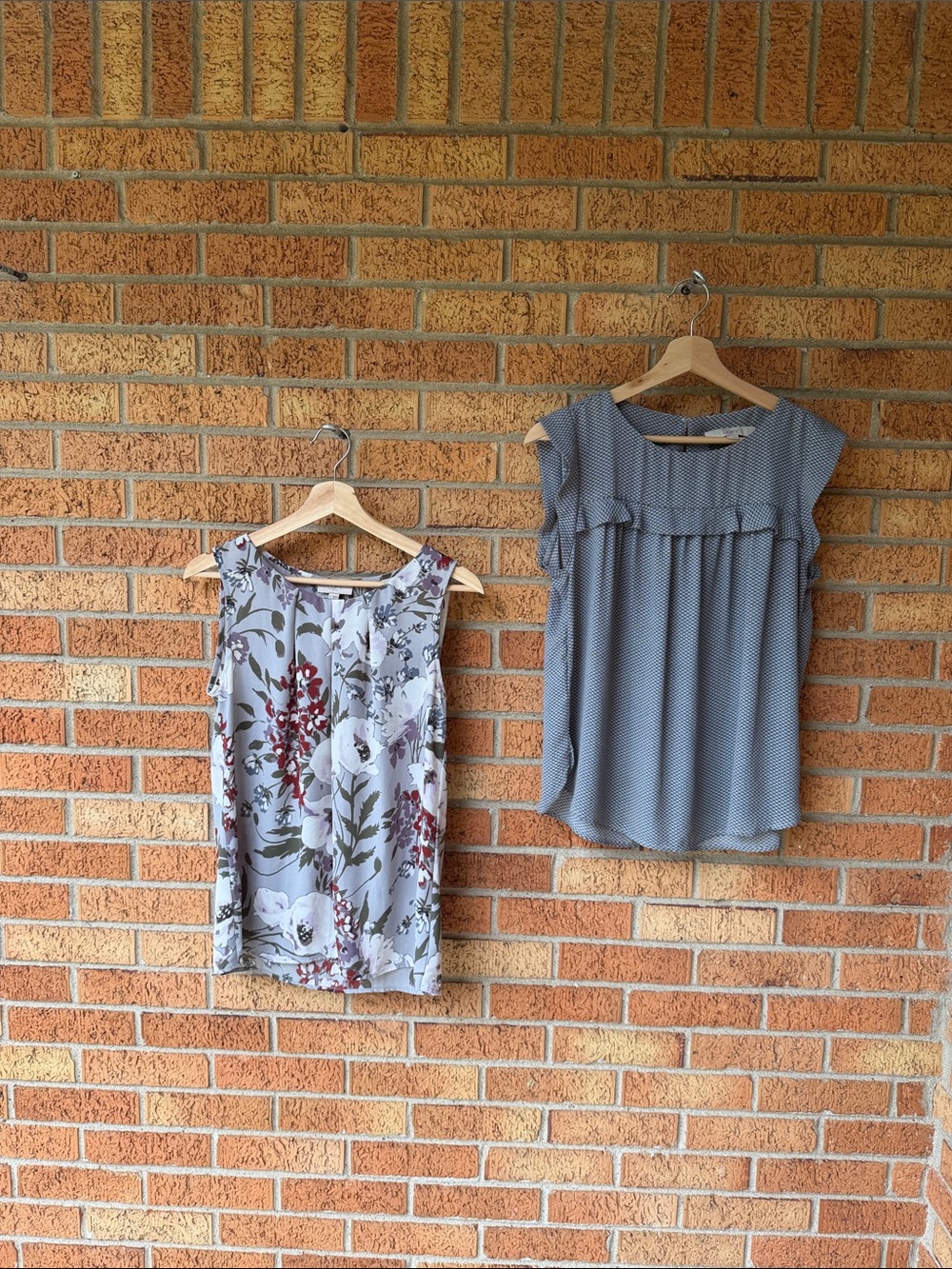 Loft (2) Bundle Small Floral Gray and Black Geometric Print Tops Blouses